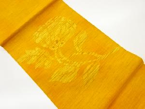 リサイクル 手織り紬花葉模様織出し開き名古屋帯(額縁仕立て)